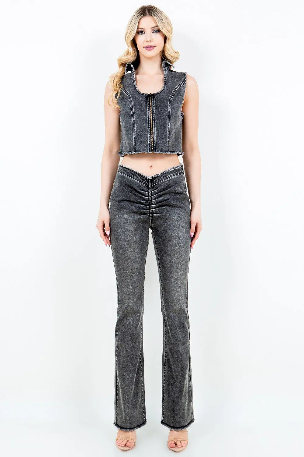 American Bazi V-Cut Ruched Flare Pants - Image 3