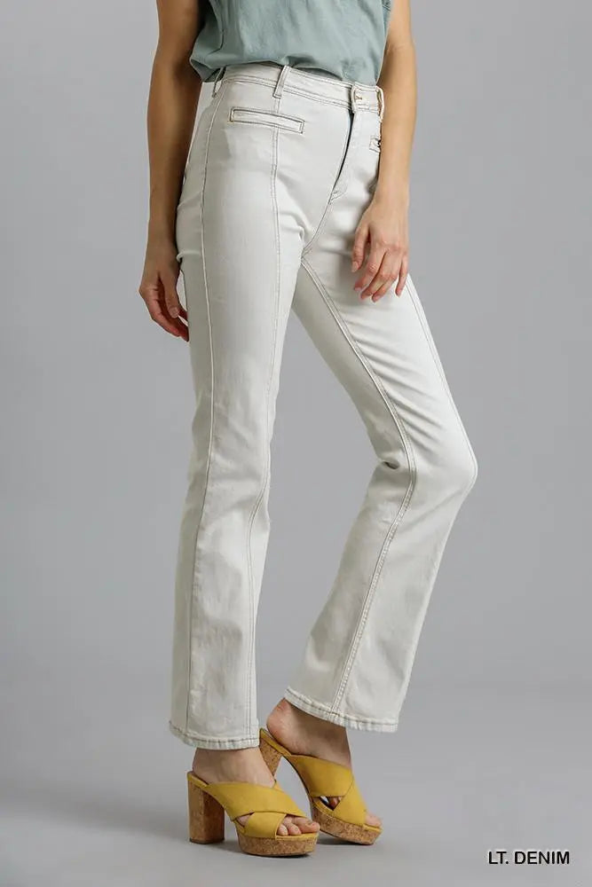 Panel Straight Cut Denim Jeans With Pockets - Image 2