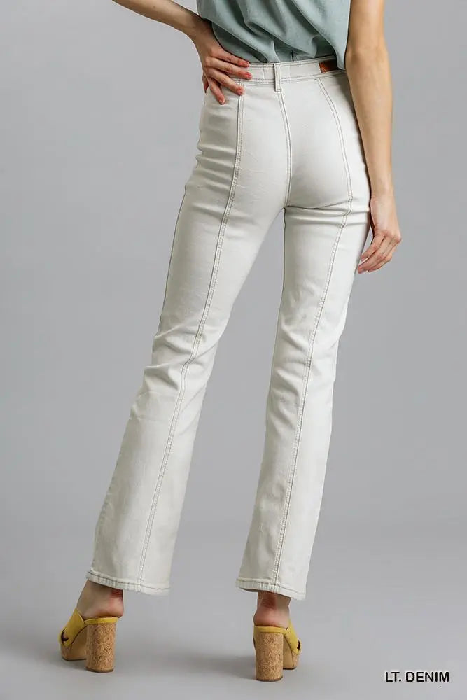 Panel Straight Cut Denim Jeans With Pockets - Image 3