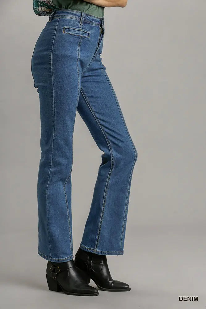 Panel Straight Cut Denim Jeans With Pockets - Image 2