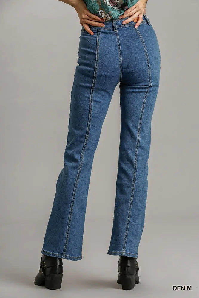 Panel Straight Cut Denim Jeans With Pockets - Image 3