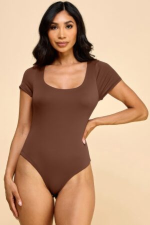 Short Sleeve Scoop Neck Double Layered Bodysuit
