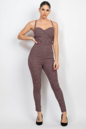 Plaid Sleeveless Zippered Jumpsuit