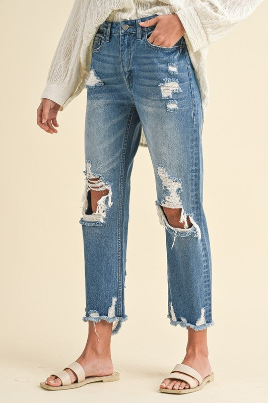 Annie Wear Distressed Raw Hem Cropped Jeans - Image 2